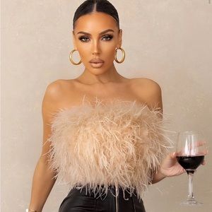 Dream daze champagne feather bandeau crop top